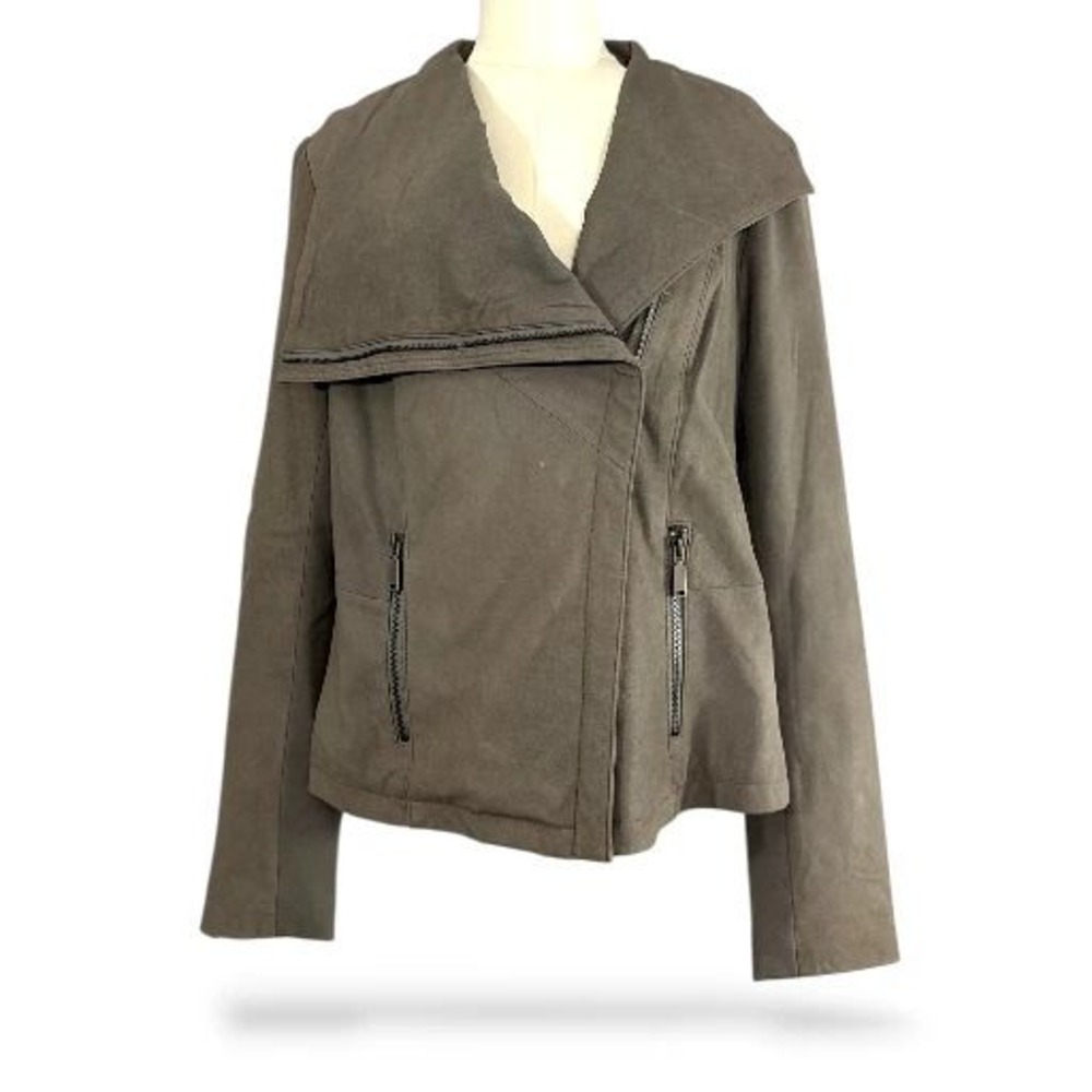 TTahari Soft Gray Genuine Suede Moto Biker Jacket Coat Women's L EUC‎